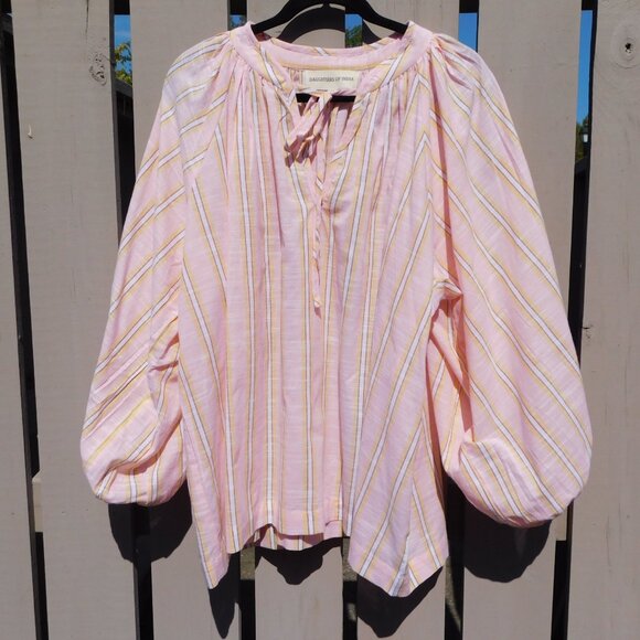 Daughters of India Poet Blouse | Pink Sorbet | Stripes | Boho | VGUC | XL - Picture 10 of 10